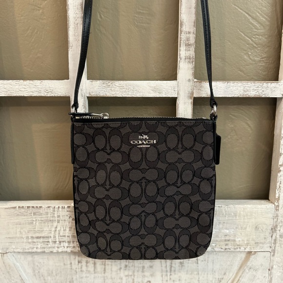Coach Logo Canvas Black Crossbody Bag - Picture 1 of 11